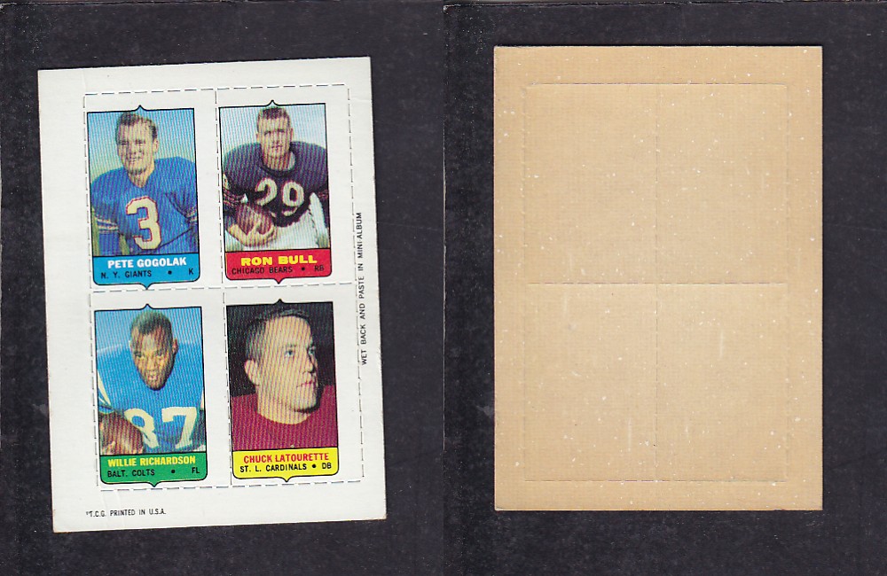 1969 NFL TOPPS FOOTBALL CARD 4 IN 1 INSERT P. GOGOLAK photo