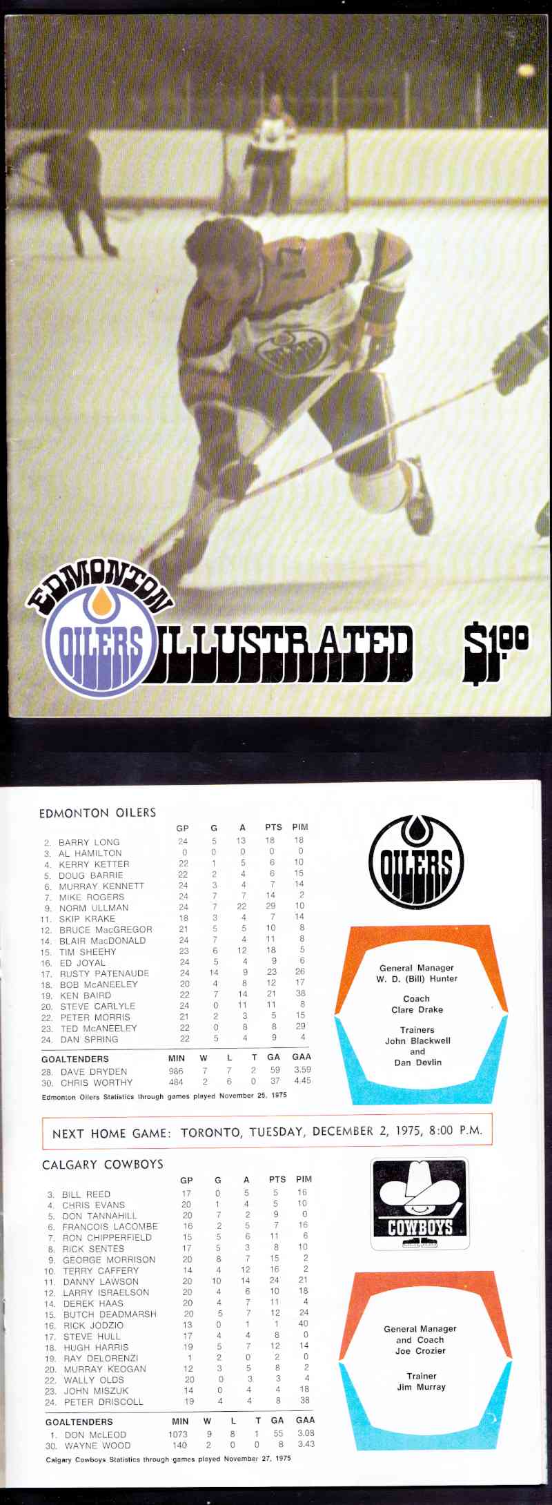 1975 WHA EDMONTON OILERS VS CALGARY COWBOYS PROGRAM photo 1975 WHA EDMONTON OILERS VS CALGARY COWBOYS PROGRAM photo