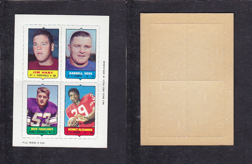 1969 NFL TOPPS FOOTBALL CARD 4 IN 1 INSERT J. HART photo 1969 NFL TOPPS FOOTBALL CARD 4 IN 1 INSERT J. HART photo