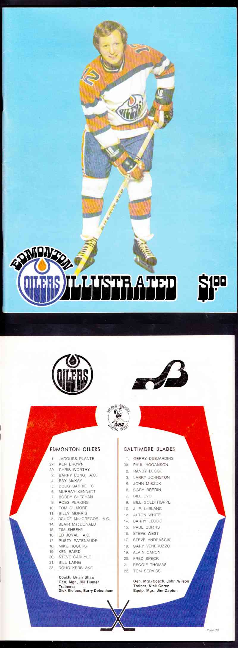1975 WHA EDMONTON OILERS VS BALTIMORE BLADES PROGRAM photo 1975 WHA EDMONTON OILERS VS BALTIMORE BLADES PROGRAM photo
