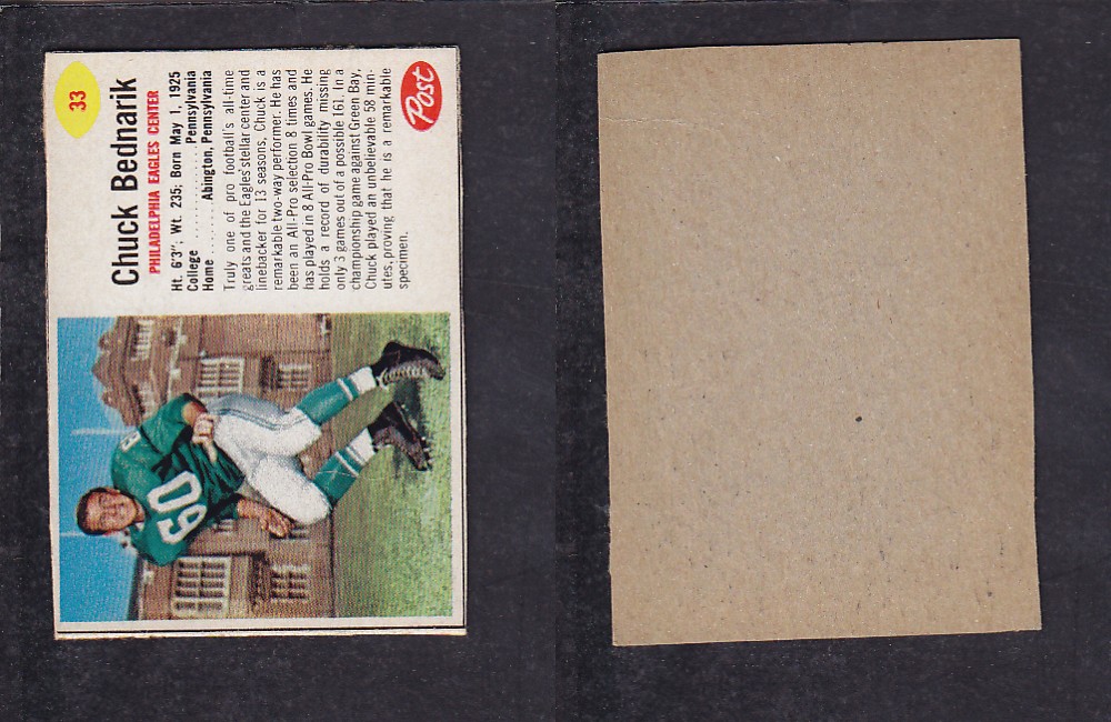 1962 NFL POST FOOTBALL CARD #33 C. BEDNARIK photo