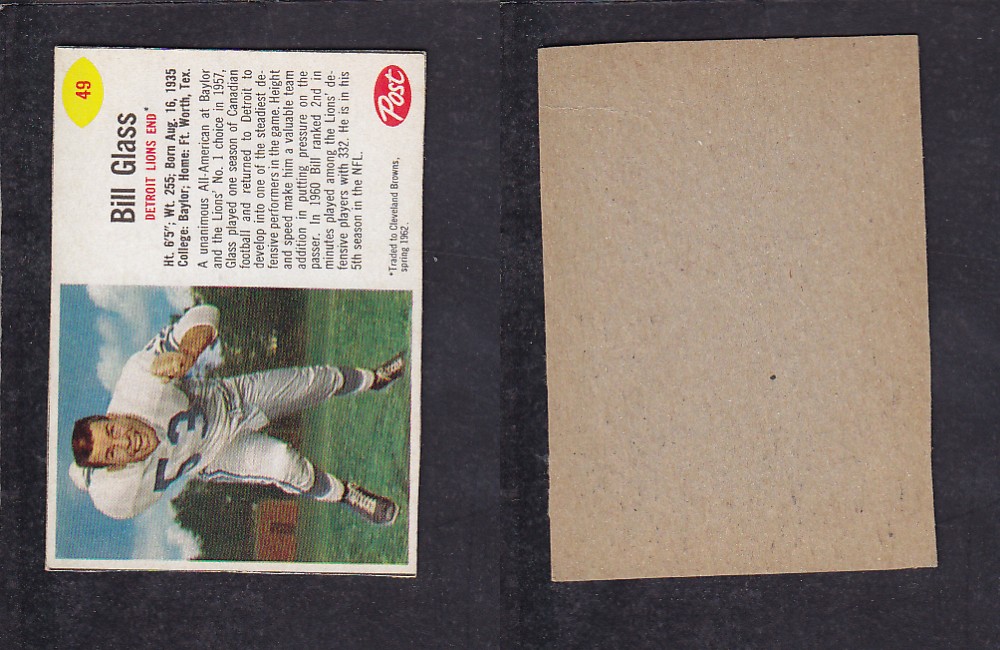 1962 NFL POST FOOTBALL CARD #49 B. GLASS photo