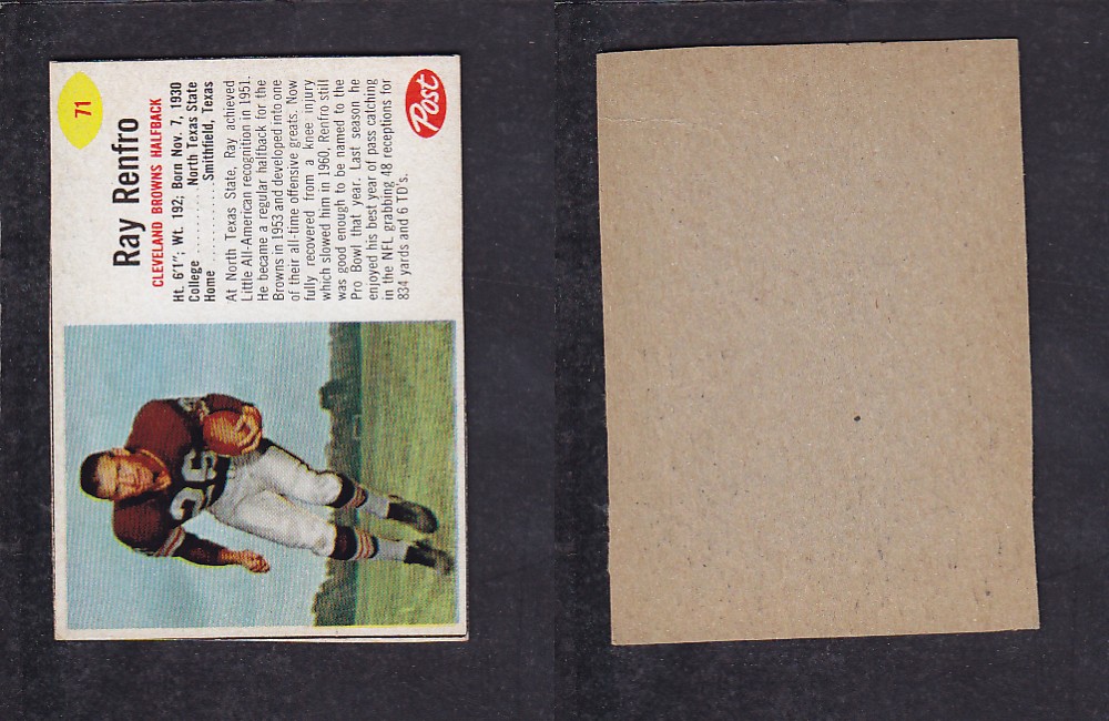 1962 NFL POST FOOTBALL CARD #71 R. RENFRO photo