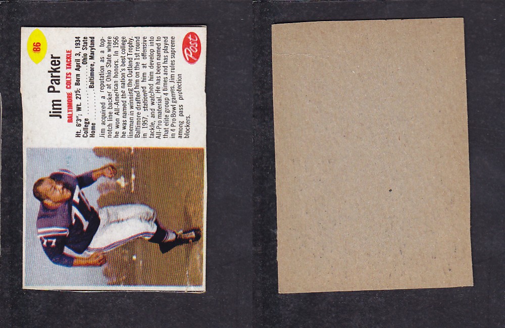 1962 NFL POST FOOTBALL CARD #86 J. PARKER photo