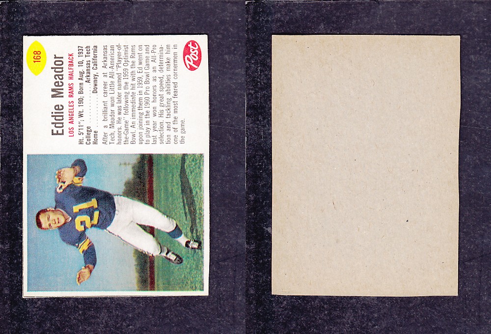 1962 NFL POST FOOTBALL CARD #168 E. MEADOR photo