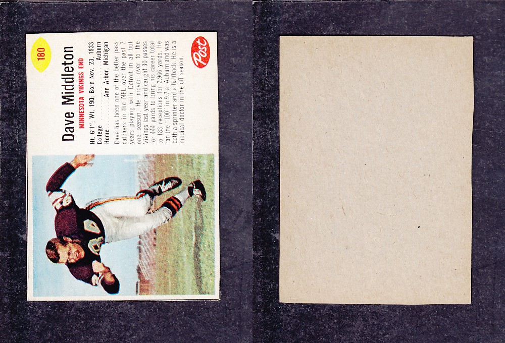 1962 NFL POST FOOTBALL CARD #180 D. MIDDLETON photo