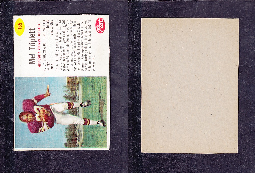 1962 NFL POST FOOTBALL CARD #185 M. TRIPLETT photo