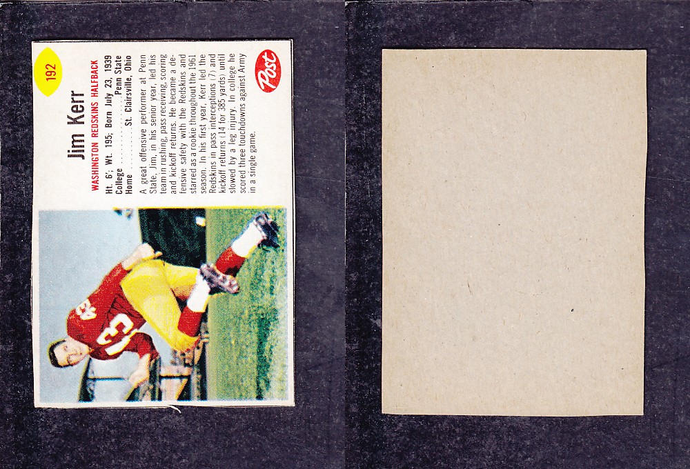 1962 NFL POST FOOTBALL CARD #191 S. HORNER photo