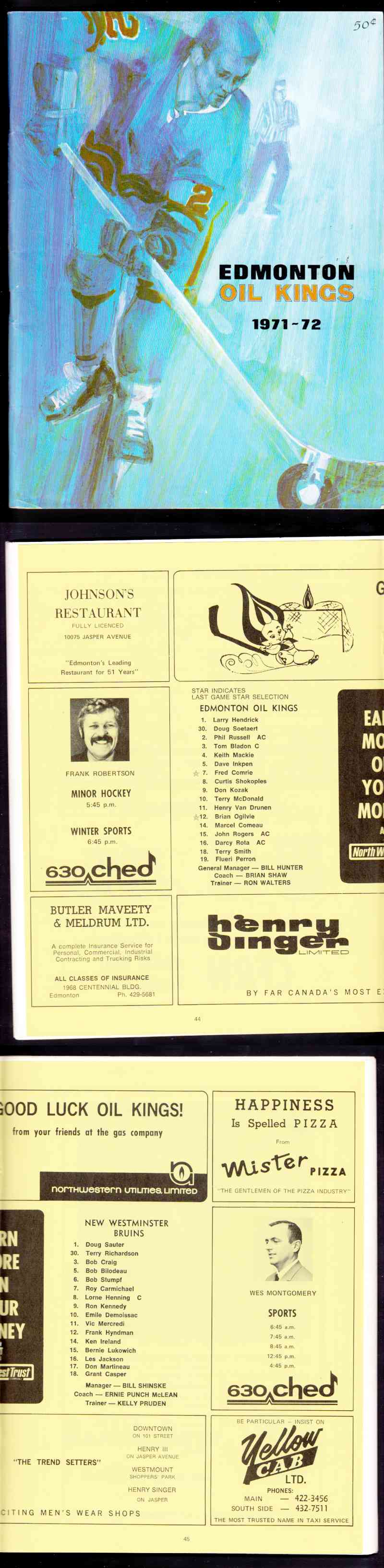 1971-72 EDMONTON OIL KING VS NEW WESTMINSTER BRUINS PROGRAM photo 1971-72 EDMONTON OIL KING VS NEW WESTMINSTER BRUINS PROGRAM photo
