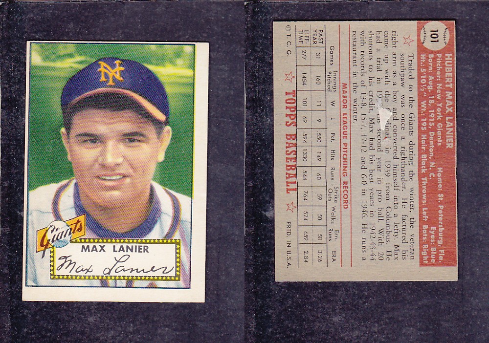 1952 TOPPS BASEBALL CARD #101 H. LANIER photo 1952 TOPPS BASEBALL CARD #101 H. LANIER photo