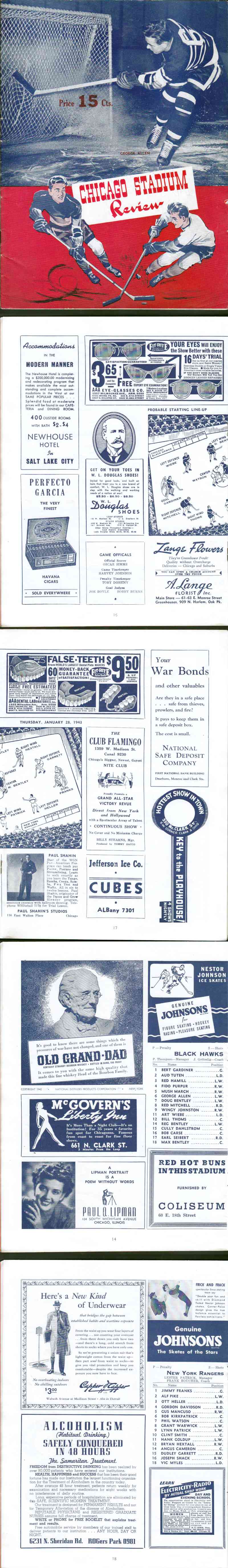 1943 CHICAGO BLACKHAWKS VS NY RANGERS PROGRAM photo 1943 CHICAGO BLACKHAWKS VS NY RANGERS PROGRAM photo