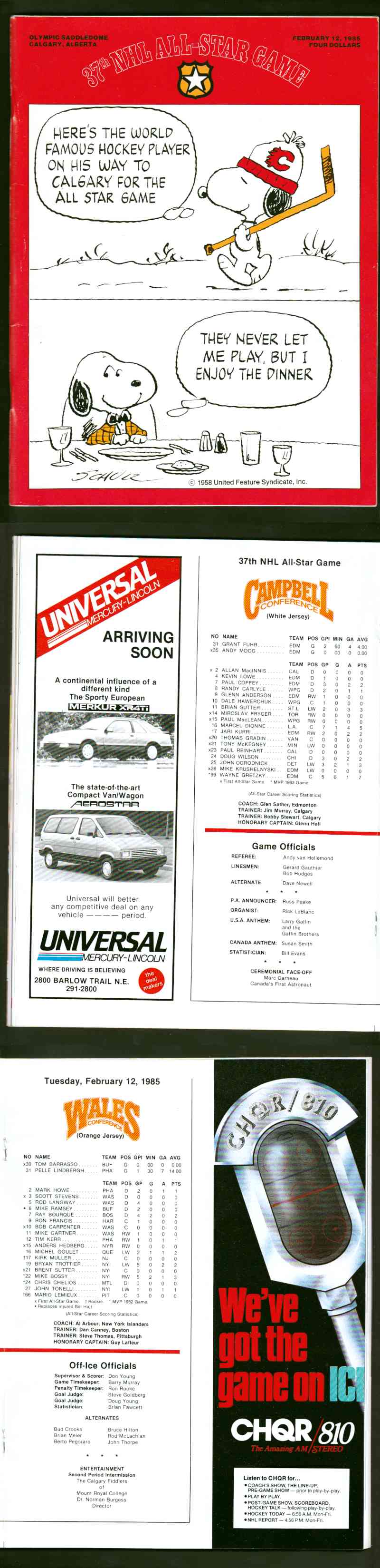 1985 CALGARY NHL ALL-STAR GAME PROGRAM photo