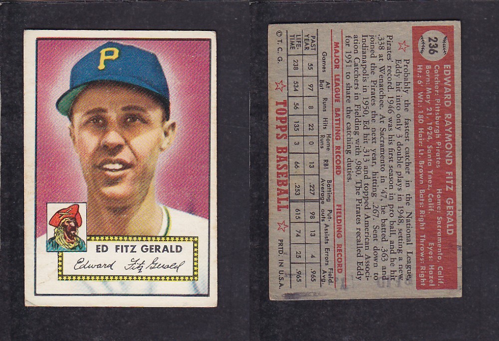 1952 TOPPS BASEBALL CARD #236 E. FITZ GERALD photo 1952 TOPPS BASEBALL CARD #236 E. FITZ GERALD photo