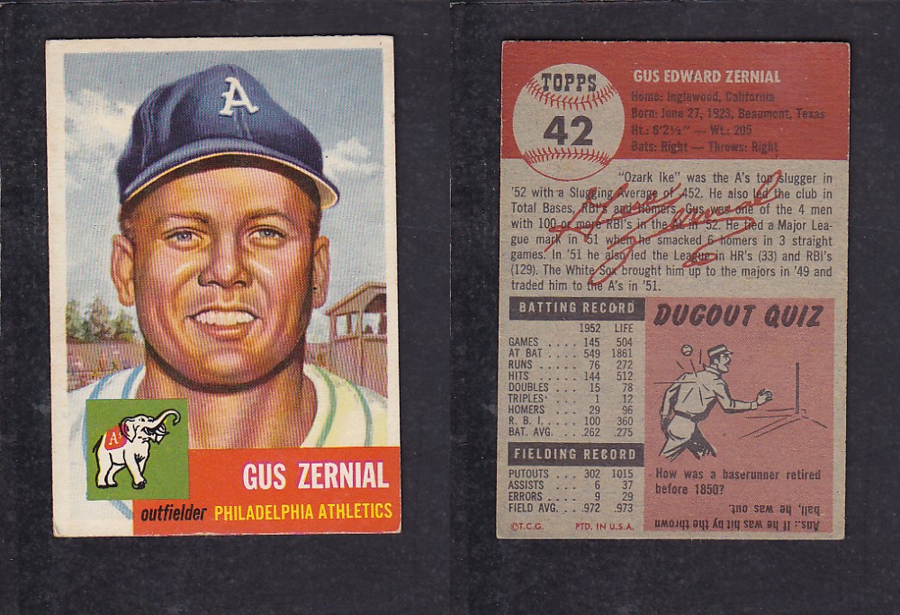 1953 TOPPS BASEBALL CARD #42 G. ZERNIAL photo 1953 TOPPS BASEBALL CARD #42 G. ZERNIAL photo