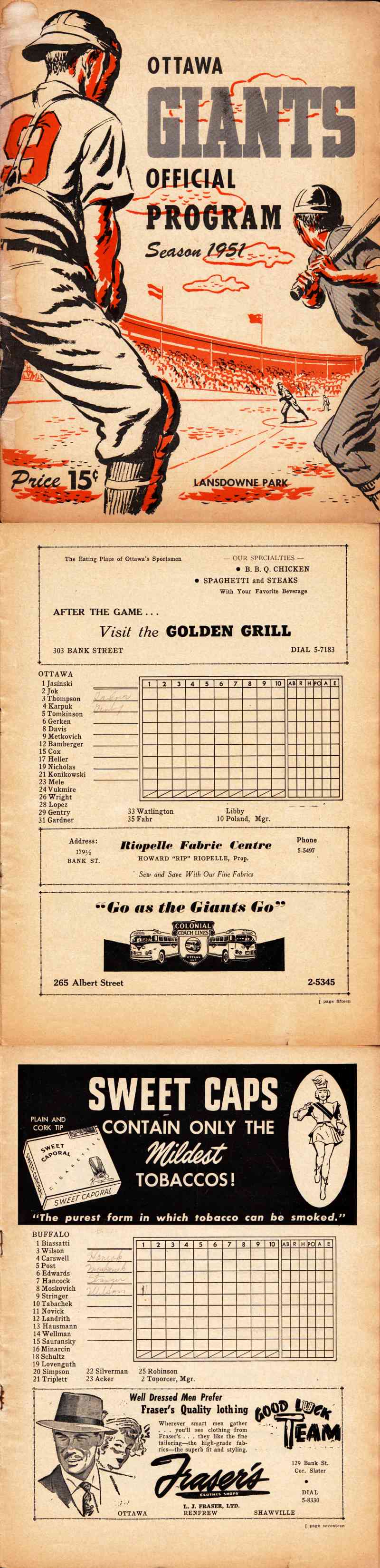 1951 OTTAWA GIANTS VS BUFFALO PROGRAM photo 1951 OTTAWA GIANTS VS BUFFALO PROGRAM photo