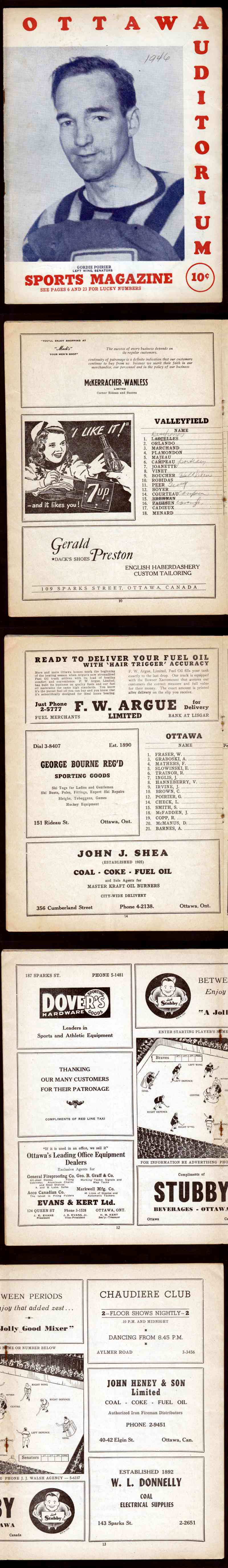 1946 OTTAWA SENATORS VS VALLEYFIELD BRAVES PROGRAM photo 1946 OTTAWA SENATORS VS VALLEYFIELD BRAVES PROGRAM photo