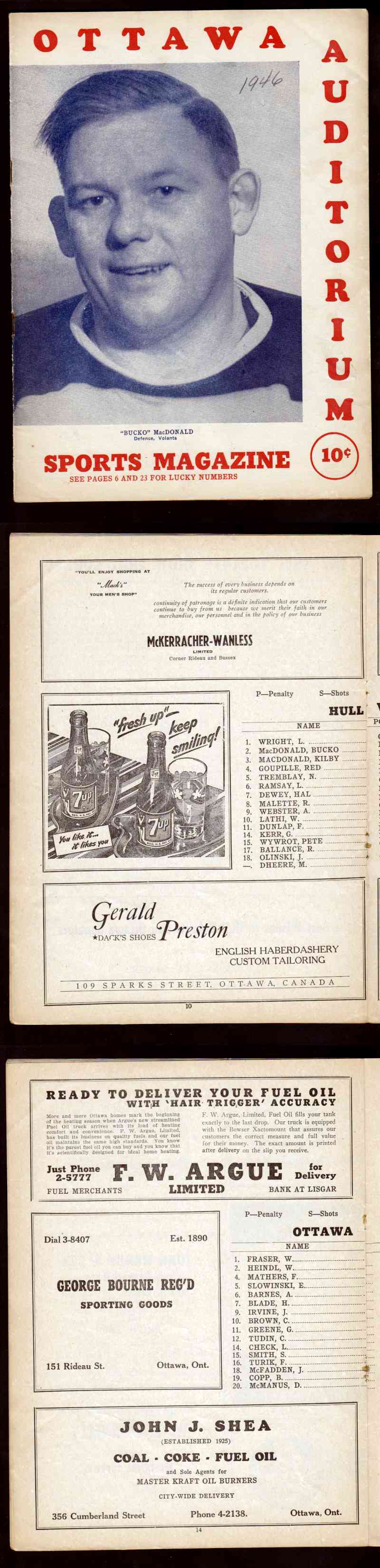 1946 OTTAWA SENATORS VS HULL VOLANTS PROGRAM photo 1946 OTTAWA SENATORS VS HULL VOLANTS PROGRAM photo