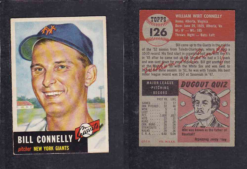 1953 TOPPS BASEBALL CARD #126 W. CONNELLY photo 1953 TOPPS BASEBALL CARD #126 W. CONNELLY photo