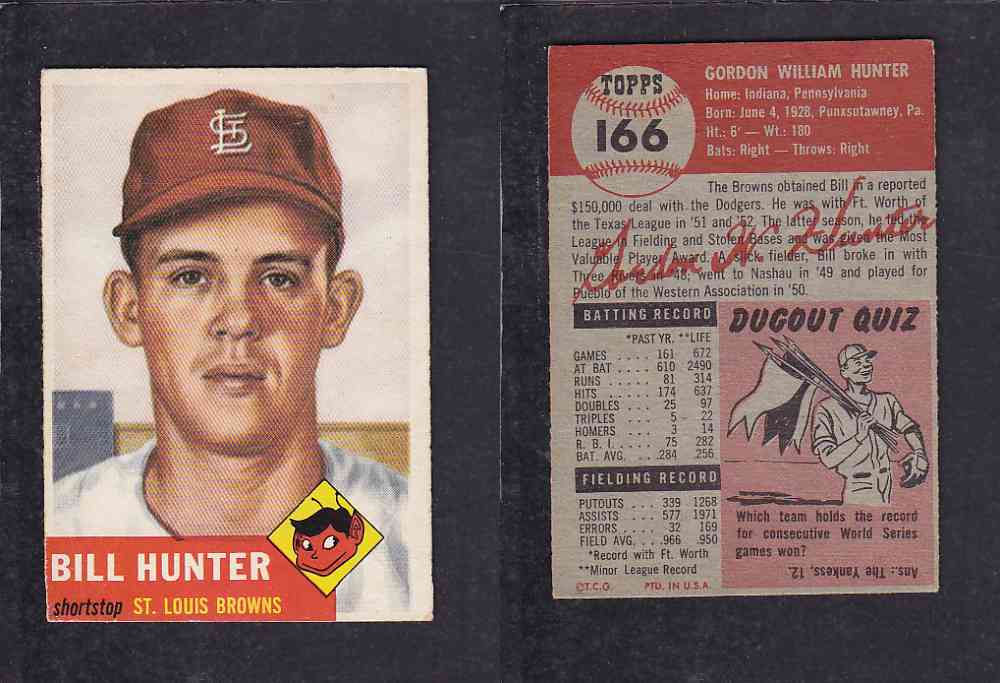 1953 TOPPS BASEBALL CARD #166 G. HUNTER photo 1953 TOPPS BASEBALL CARD #166 G. HUNTER photo