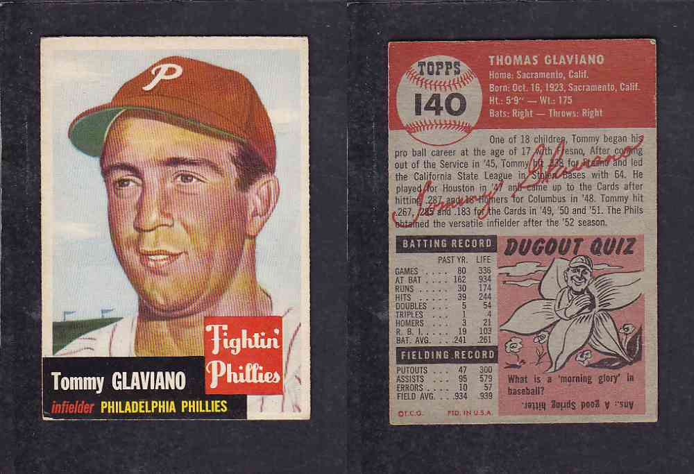 1953 TOPPS BASEBALL CARD #140 T. GLAVIANO photo 1953 TOPPS BASEBALL CARD #140 T. GLAVIANO photo