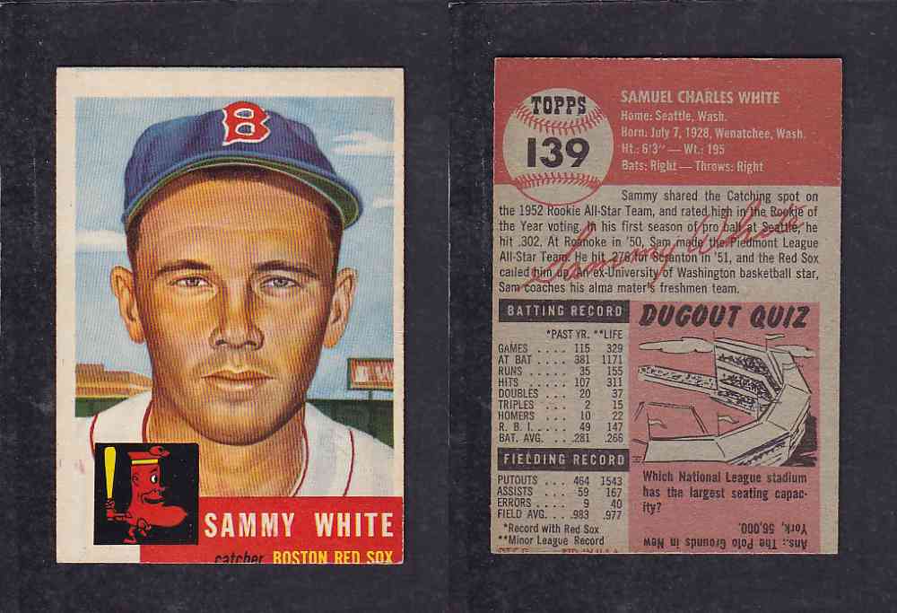 1953 TOPPS BASEBALL CARD #139 S. WHITE photo 1953 TOPPS BASEBALL CARD #139 S. WHITE photo