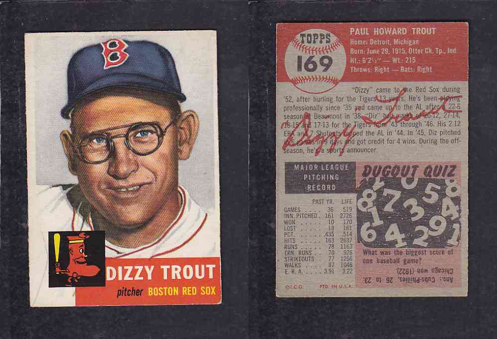 1953 TOPPS BASEBALL CARD #169 P. TROUT photo 1953 TOPPS BASEBALL CARD #169 P. TROUT photo