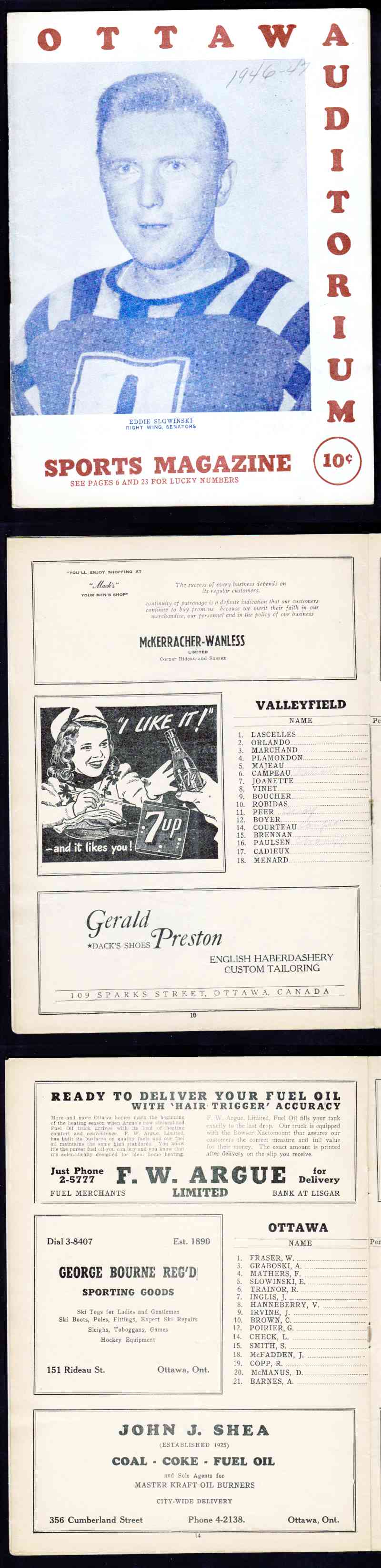 1946 OTTAWA SENATORS VS VALLEYFIELD BRAVES PROGRAM photo 1946 OTTAWA SENATORS VS VALLEYFIELD BRAVES PROGRAM photo
