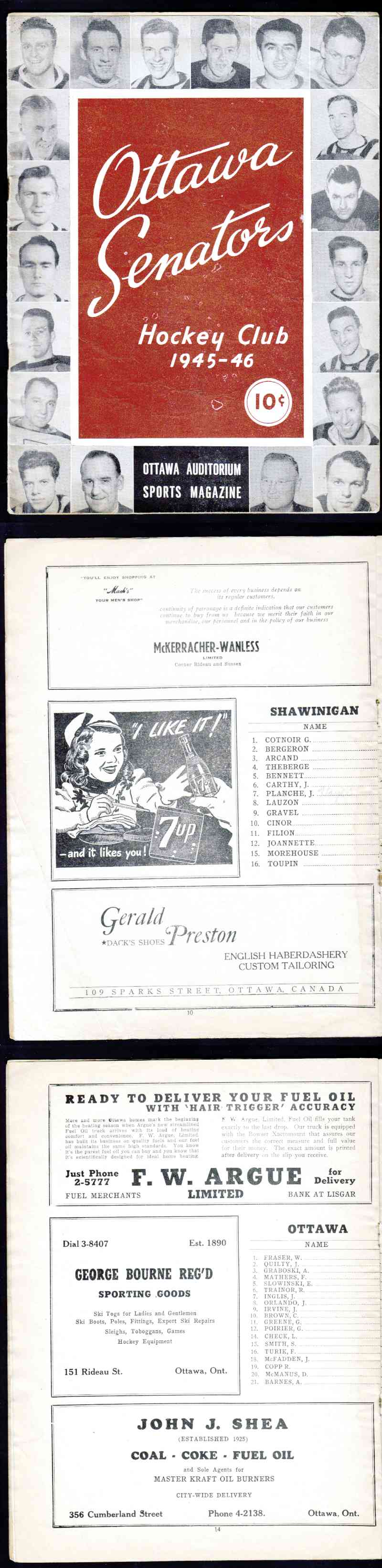 1945-46 OTTAWA SENATORS VS SHAWINIGAN CATARACTS PROGRAM photo 1945-46 OTTAWA SENATORS VS SHAWINIGAN CATARACTS PROGRAM photo