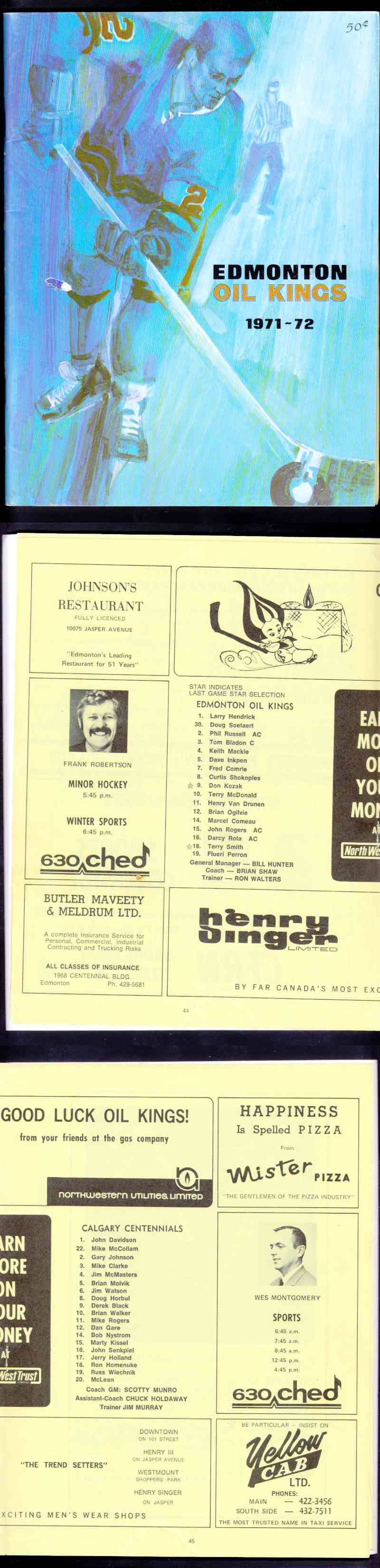 1971-72 EDMONTON OIL KINGS VS CALGARY CENTENNIALS PROGRAM photo 1971-72 EDMONTON OIL KINGS VS CALGARY CENTENNIALS PROGRAM photo