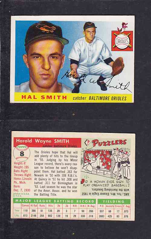 1955 TOPPS BASEBALL CARD #8 H. SMITH photo 1955 TOPPS BASEBALL CARD #8 H. SMITH photo