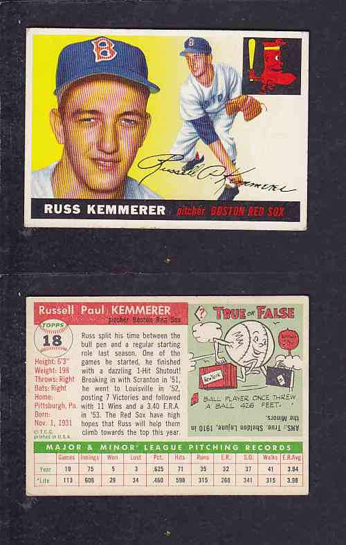 1955 TOPPS BASEBALL CARD #18 R. KEMMERER photo 1955 TOPPS BASEBALL CARD #18 R. KEMMERER photo