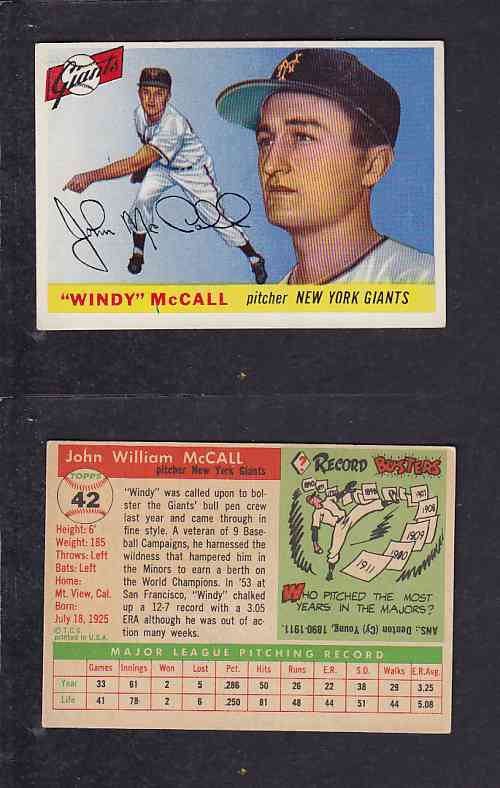 1955 TOPPS BASEBALL CARD #42 J. MCCALL photo 1955 TOPPS BASEBALL CARD #42 J. MCCALL photo
