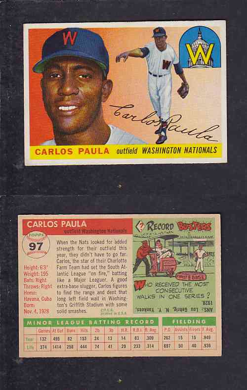 1955 TOPPS BASEBALL CARD #97 C. PAULA photo 1955 TOPPS BASEBALL CARD #97 C. PAULA photo
