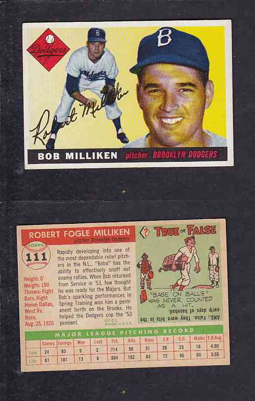 1955 TOPPS BASEBALL CARD #111 R. MILLIKEN photo 1955 TOPPS BASEBALL CARD #111 R. MILLIKEN photo