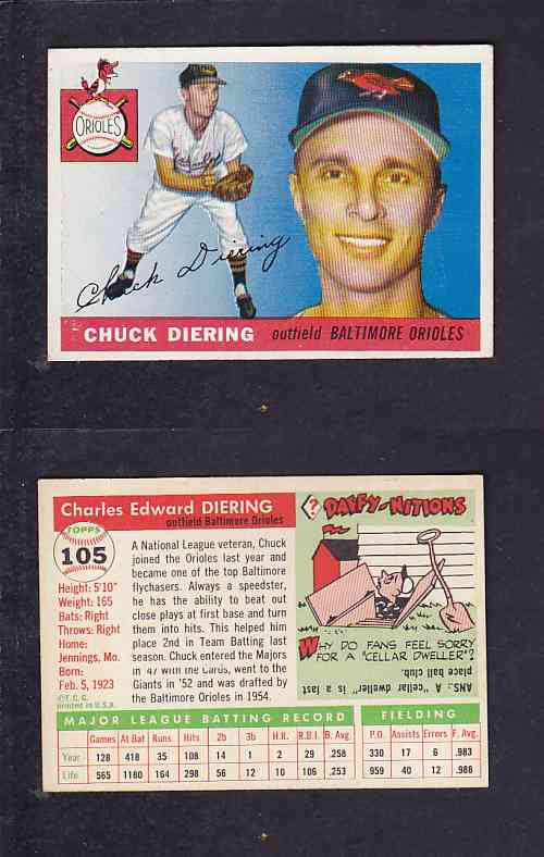 1955 TOPPS BASEBALL CARD #105 C. DIERING photo 1955 TOPPS BASEBALL CARD #105 C. DIERING photo