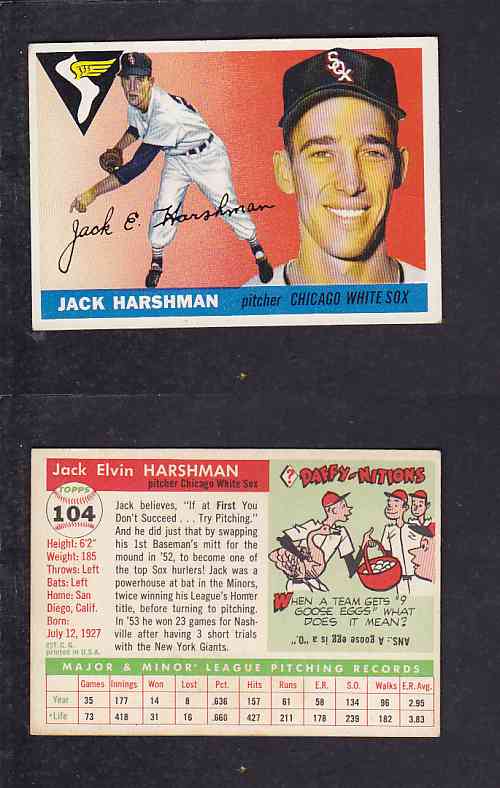 1955 TOPPS BASEBALL CARD #104 J. HARSHMAN photo 1955 TOPPS BASEBALL CARD #104 J. HARSHMAN photo