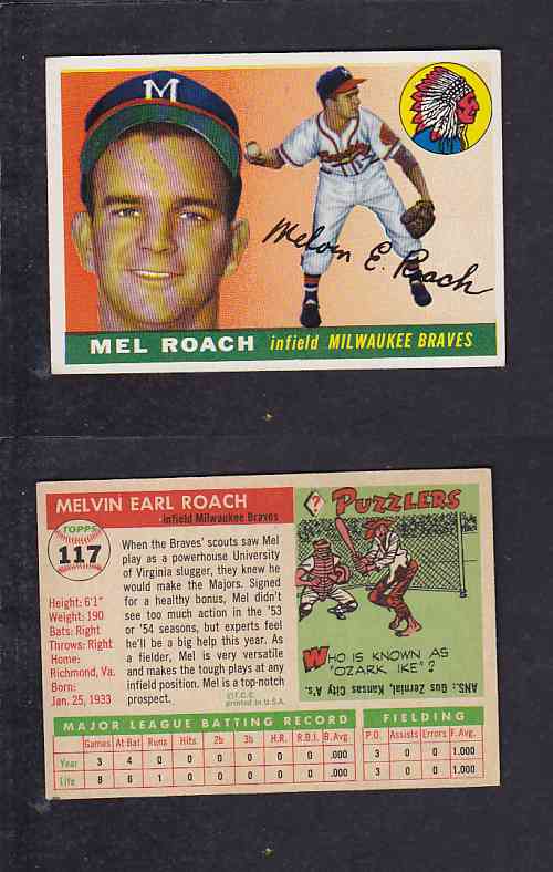 1955 TOPPS BASEBALL CARD #117 M. ROACH photo 1955 TOPPS BASEBALL CARD #117 M. ROACH photo