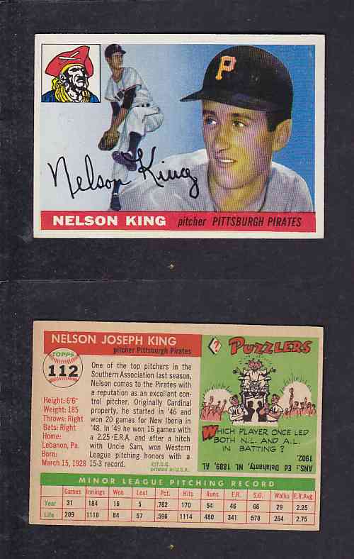 1955 TOPPS BASEBALL CARD #112 N. KING photo 1955 TOPPS BASEBALL CARD #112 N. KING photo