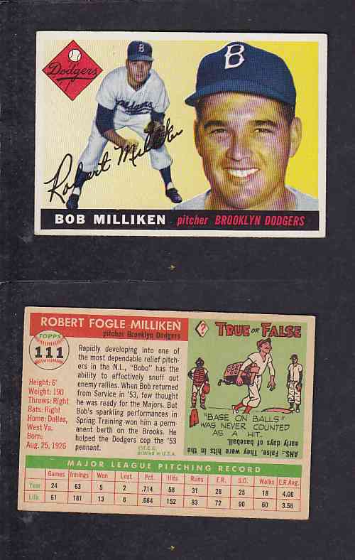 1955 TOPPS BASEBALL CARD #111 R. MILLIKEN photo 1955 TOPPS BASEBALL CARD #111 R. MILLIKEN photo