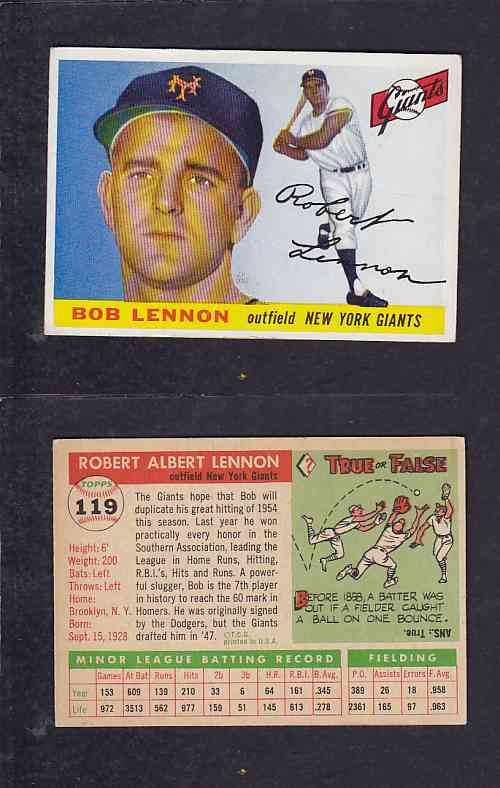 1955 TOPPS BASEBALL CARD #119 R. LENNON photo 1955 TOPPS BASEBALL CARD #119 R. LENNON photo