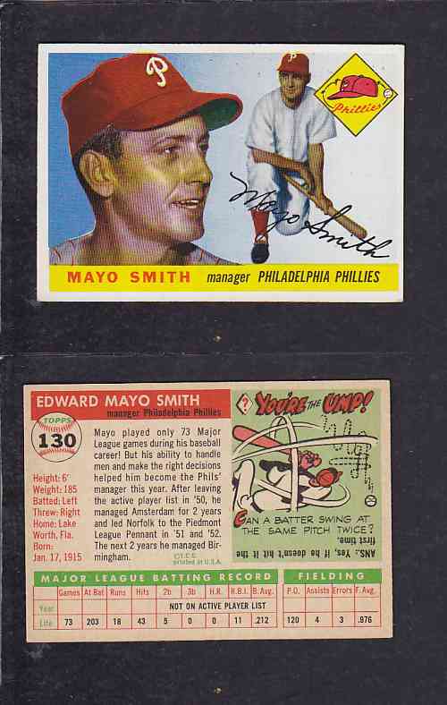 1955 TOPPS BASEBALL CARD #130 E. SMITH photo 1955 TOPPS BASEBALL CARD #130 E. SMITH photo