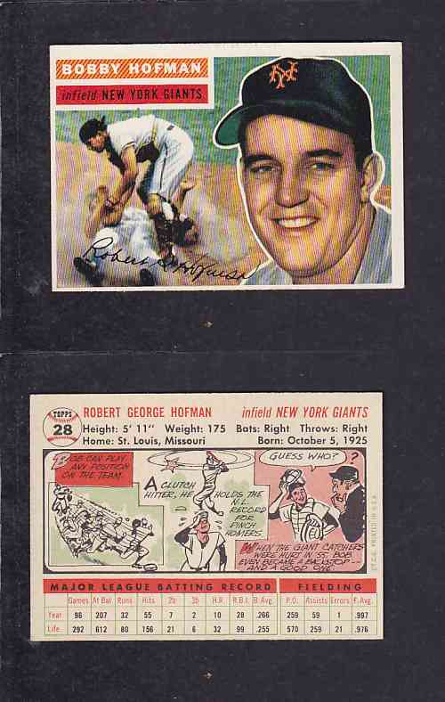 1956 TOPPS BASEBALL CARD #28 R. HOFMAN photo 1956 TOPPS BASEBALL CARD #28 R. HOFMAN photo