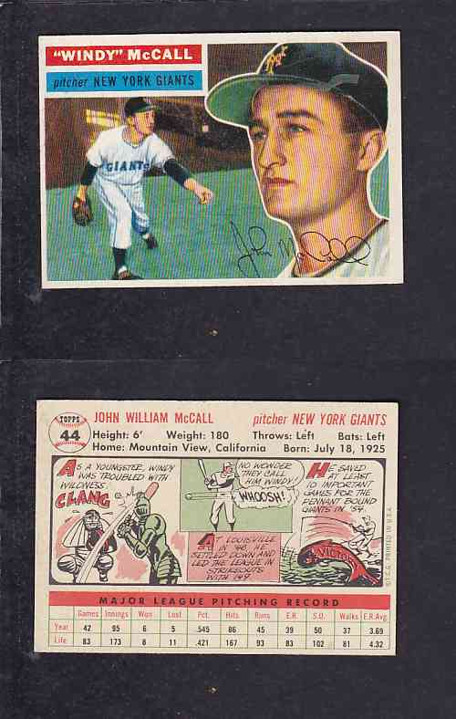 1956 TOPPS BASEBALL CARD #44 J. MCCALL photo 1956 TOPPS BASEBALL CARD #44 J. MCCALL photo