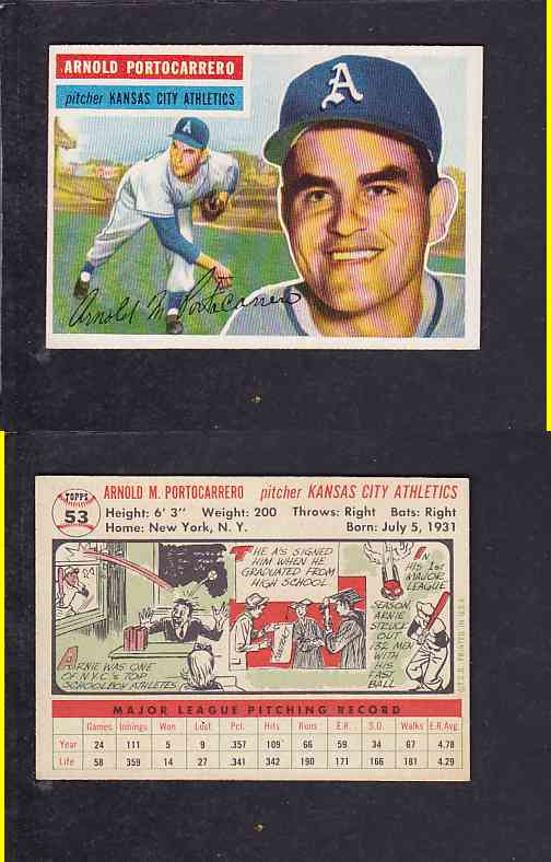 1956 TOPPS BASEBALL CARD #53 A. PORTOCARRERO photo 1956 TOPPS BASEBALL CARD #53 A. PORTOCARRERO photo