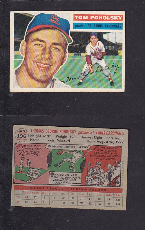 1956 TOPPS BASEBALL CARD #196 T. POHOLSKY photo 1956 TOPPS BASEBALL CARD #196 T. POHOLSKY photo