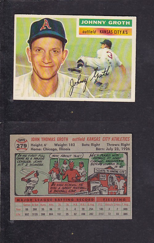 1956 TOPPS BASEBALL CARD #279 J. GROTH photo 1956 TOPPS BASEBALL CARD #279 J. GROTH photo