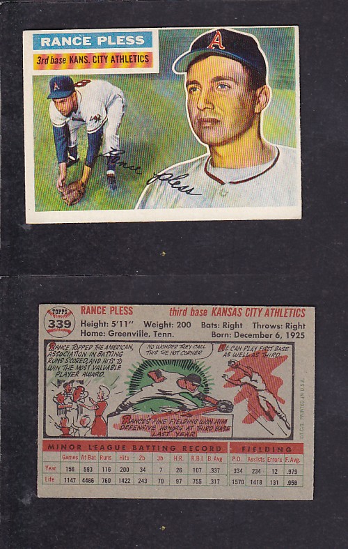 1956 TOPPS BASEBALL CARD #339 R. PLESS photo 1956 TOPPS BASEBALL CARD #339 R. PLESS photo