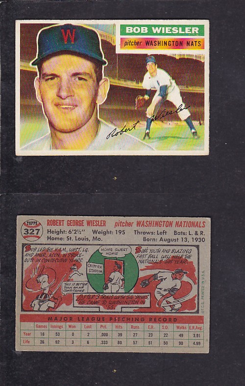 1956 TOPPS BASEBALL CARD #327 R. WIESLER photo 1956 TOPPS BASEBALL CARD #327 R. WIESLER photo