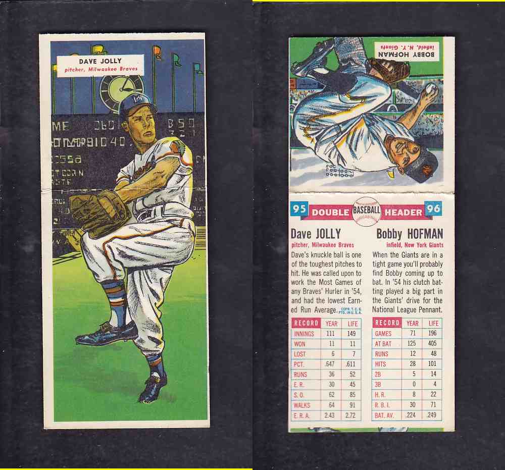 1955 TOPPS DOUBLEHEADERS BASEBALL CARD #95-96 JOLLY/HOFMAN photo 1955 TOPPS DOUBLEHEADERS BASEBALL CARD #95-96 JOLLY/HOFMAN photo