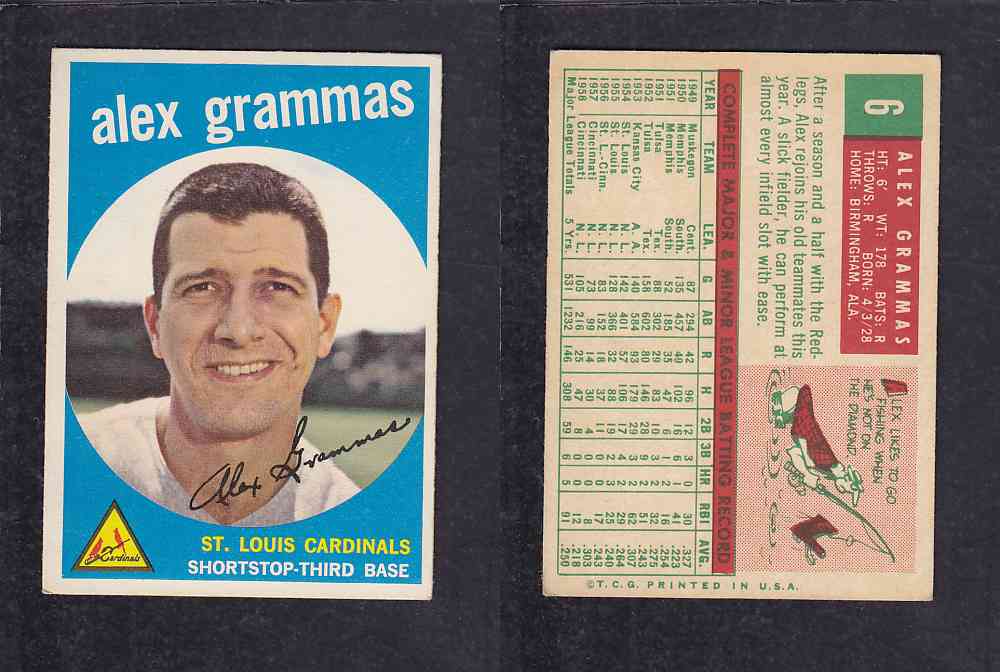 1959 TOPPS BASEBALL CARD#6 A. GRAMMAS photo 1959 TOPPS BASEBALL CARD#6 A. GRAMMAS photo